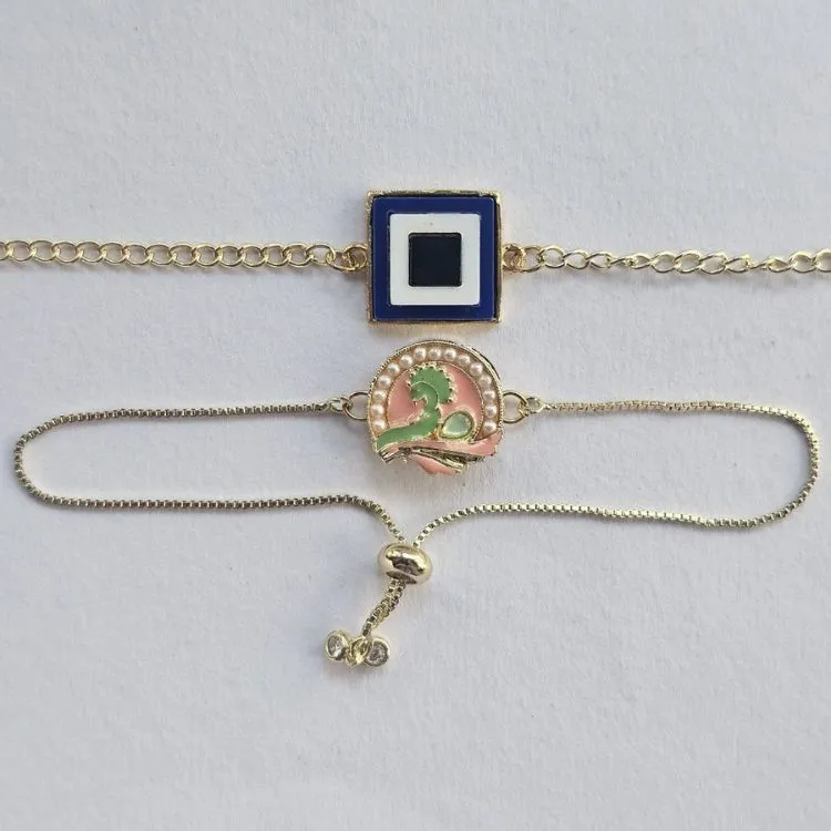 Metal rakhi set peacock protective evil eye design